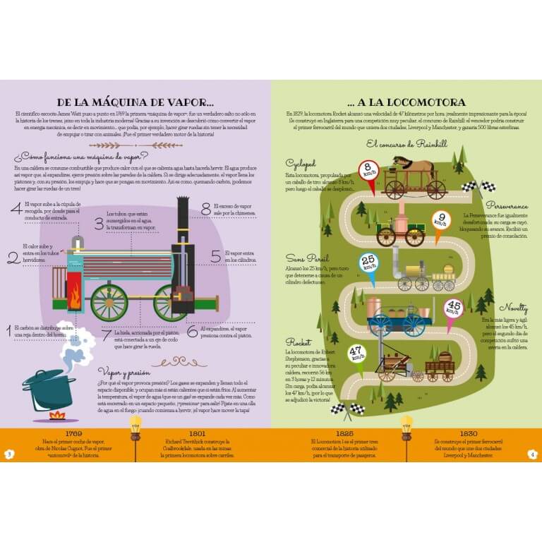 Libro - Libro y puzzle 3D. Historia de los trenes - El mundo de Caspio